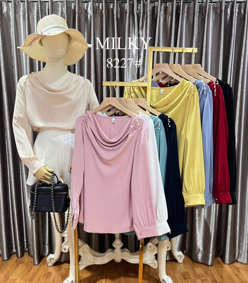 Cowl Neck Line Long Sleeves Tops